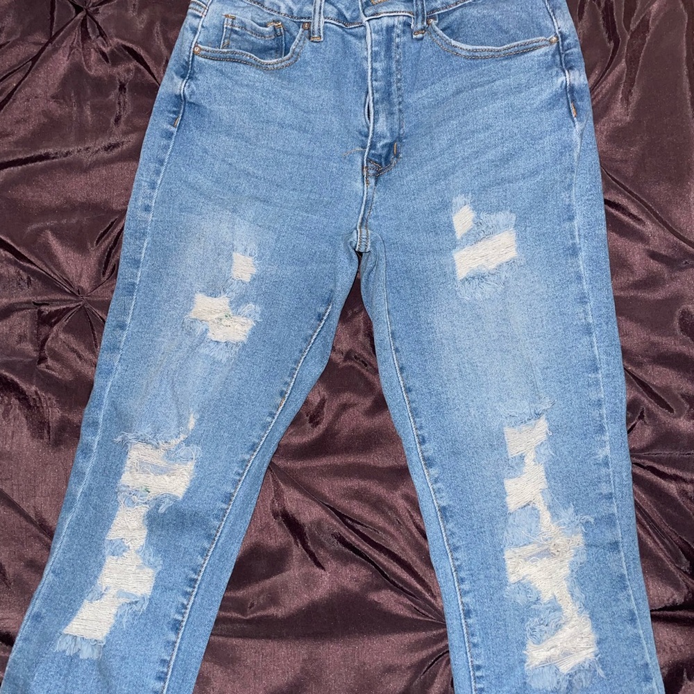 Wax Jean Blue Boyfriend Distressed Denim